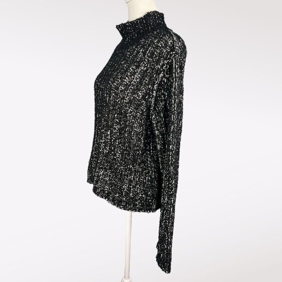 Steve Madden Black White Marled Knit Mock Neck Sweater Size Large - Picture 5 of 10